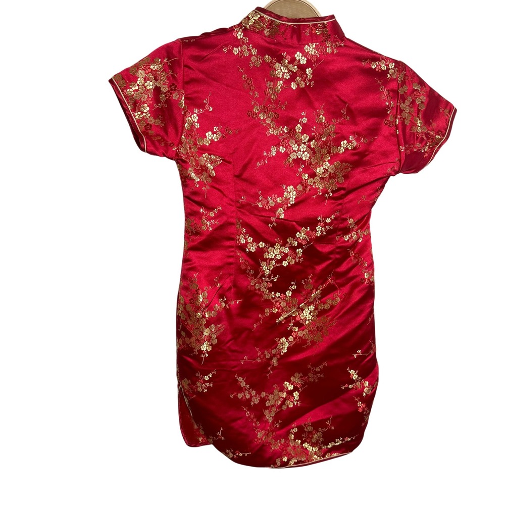 Bitablue Red Gold Floral Brocade Cheongsam Qipao Mini Dress Size 6 Mandarin - Picture 2 of 6
